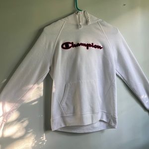White with red and navy champion hoodie